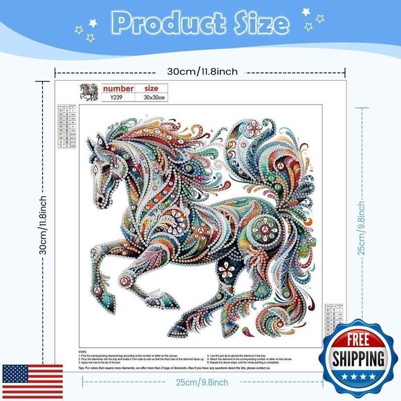 Diamonds Painting Kits for Adults Beginner DIY 5D Colorful Horse - Picture 3 of 5
